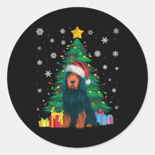Ugly Sweater Xmas Tree Lights Portuguese Water Dog Classic Round Sticker