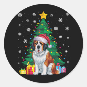 Ugly Sweater Xmas Tree Lights Saint Bernard Dog Sa Classic Round Sticker
