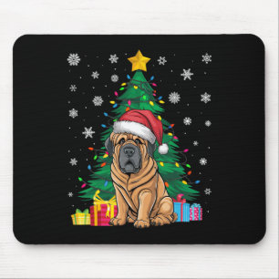 Ugly Sweater Xmas Tree Lights Tibetan Mastiff Dog Mouse Pad