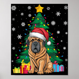 Ugly Sweater Xmas Tree Lights Tibetan Mastiff Dog  Poster