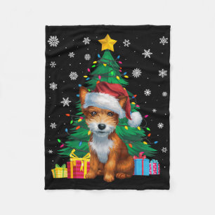 Ugly Sweater Xmas Tree Lights Toy Fox Terrier Dog  Fleece Blanket