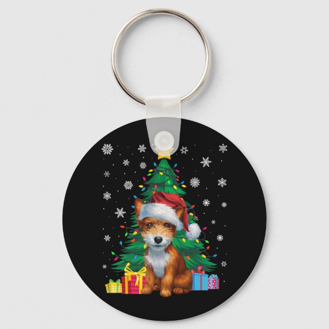 Ugly Sweater Xmas Tree Lights Toy Fox Terrier Dog  Key Ring (Front)
