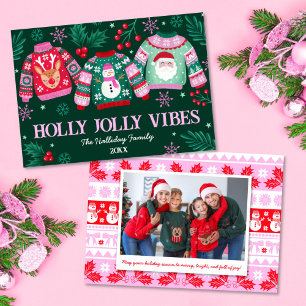 Ugly Sweaters with Santa, Reindeer & Snowmen Photo Holiday Card