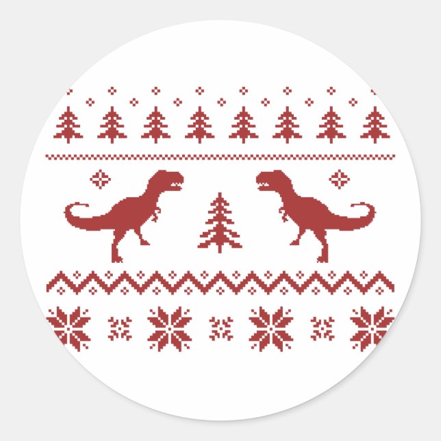 Ugly T-Rex Dinosaur Christmas Sweater Classic Round Sticker (Front)