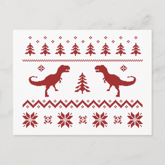 Ugly T-Rex Dinosaur Christmas Sweater Holiday Postcard (Front)