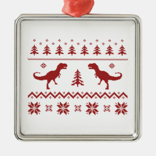 Ugly T-Rex Dinosaur Christmas Sweater Metal Tree Decoration