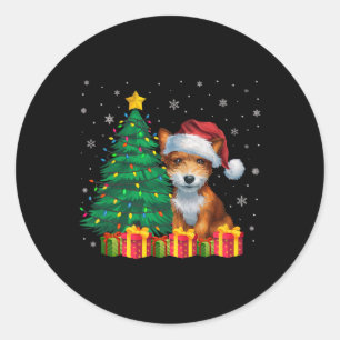 Ugly Toy Fox Terrier Santa Hat Christmas Lights Do Classic Round Sticker