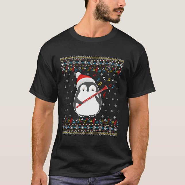 Ugly Ugly Penguin Clarinet Player T-Shirt (Front)