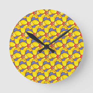 Ugly Weird Yellow Flowers on Lavender  Round Clock