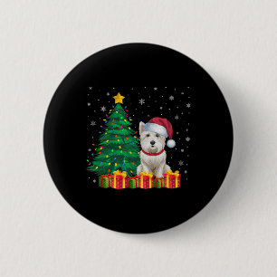 Ugly Westie Santa Hat Christmas Lights Dog Lover X 6 Cm Round Badge