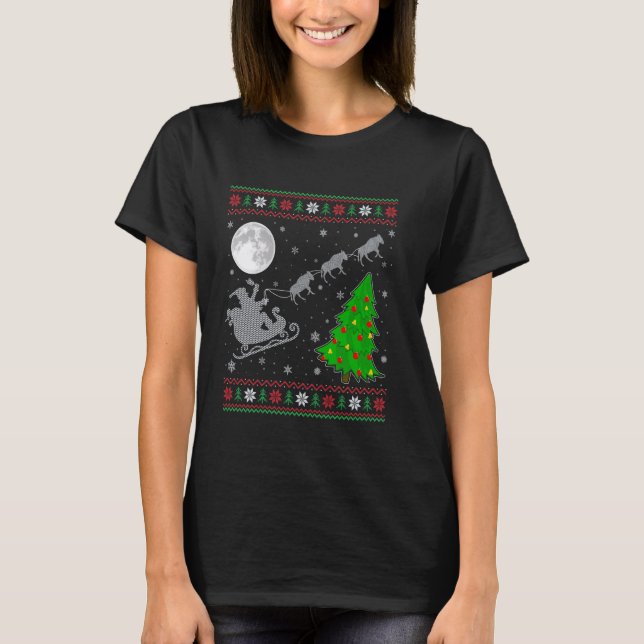 Ugly Wildebeest Xmas Lighting Tree Santa Riding Wi T-Shirt (Front)