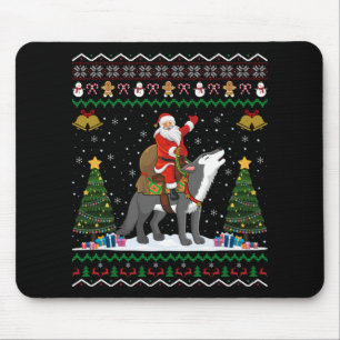Ugly Wolf Xmas Gift Santa Riding Wolf Christmas  Mouse Pad
