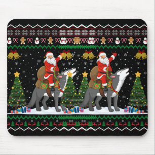 Ugly Wolf Xmas Gift Santa Riding Wolf Christmas T  Mouse Pad