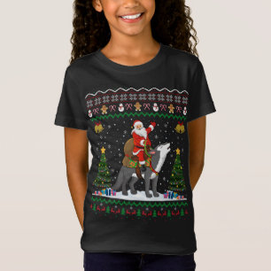 Ugly Wolf Xmas Gift Santa Riding Wolf Christmas T-Shirt