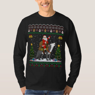 Ugly Wolf Xmas Gift Santa Riding Wolf Christmas T-Shirt