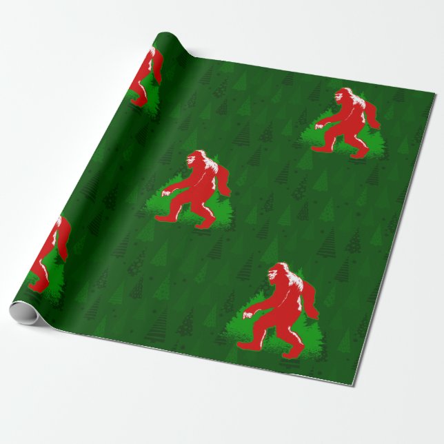 ugly xmas bigfoot yeti christmas trees wrapping paper (Unrolled)