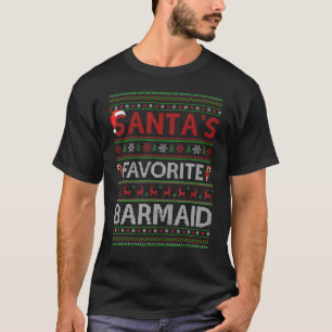Ugly Xmas Lighting Santa's Favourite Barmaid Chris T-Shirt