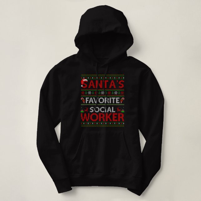Ugly Xmas Lighting Santas Favourite Social Worker  Hoodie (Design Front)