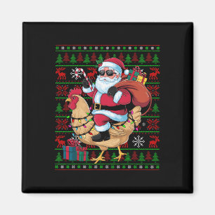 Ugly Xmas Lights Funny Santa Riding Chicken Bird C Magnet