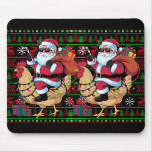 Ugly Xmas Lights Funny Santa Riding Chicken Bird C Mouse Pad