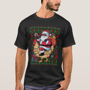 Ugly Xmas Lights Funny Santa Riding Chicken Bird C T-Shirt