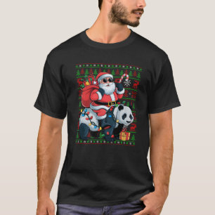 Ugly Xmas Lights Funny Santa Riding Panda Christma T-Shirt