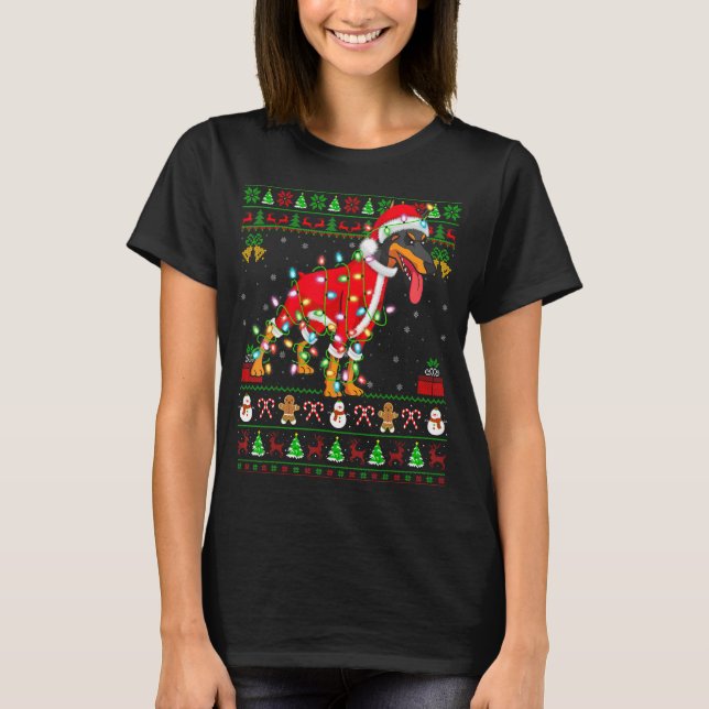 Ugly Xmas Lights Santa Doberman Dog Christmas T-Shirt (Front)