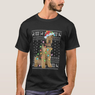 Ugly Xmas Lights Santa Hat Airedale Terrier Dog Ch T-Shirt