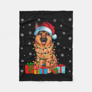 Ugly Xmas Lights Santa Hat German Shepherd Dog Chr Fleece Blanket