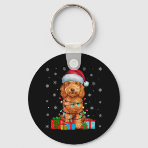 Ugly Xmas Lights Santa Hat Goldendoodle Dog Christ Key Ring