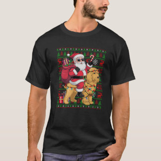 Ugly Xmas Lights Santa Riding Goldendoodle Dog Chr T-Shirt