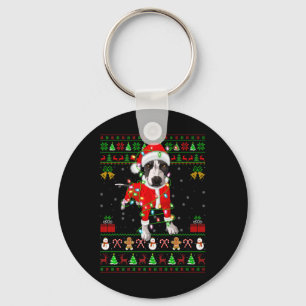 Ugly Xmas Lights Santa Tbull Dog Christmas Key Ring