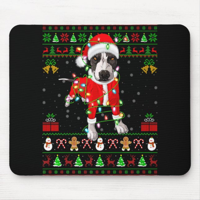 Ugly Xmas Lights Santa Tbull Dog Christmas  Mouse Pad (Front)