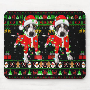 Ugly Xmas Lights Santa Tbull Dog Christmas T Shirt Mouse Pad