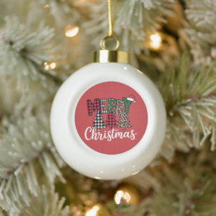 Ugly Xmas Merry and Bright Christmas Tree Santa Ceramic Ball Christmas Ornament