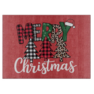 Ugly Xmas Merry and Bright Christmas Tree Santa  Cutting Board
