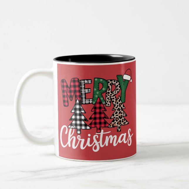 Ugly Xmas Merry and Bright Christmas Tree Santa  Two-Tone Coffee Mug (Left)