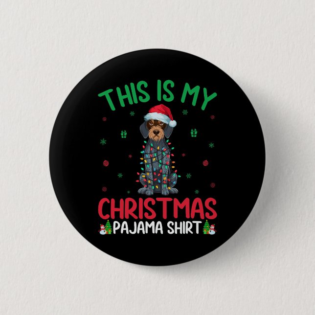 Ugly Xmas Santa German Wirehaired Pointer Dog Chri 6 Cm Round Badge (Front)