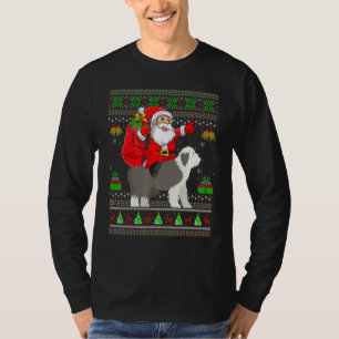 Ugly Xmas Santa Riding English Sheepdog Christmas T-Shirt