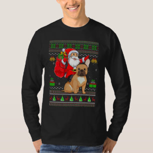 Ugly Xmas Santa Riding French Bulldog Christmas T-Shirt