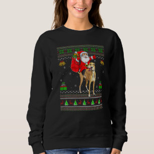Ugly Xmas Santa Riding Greyhound Dog Christmas Sweatshirt