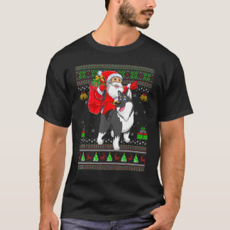 Ugly Xmas Santa Riding Malamute Dog Christmas T-Shirt