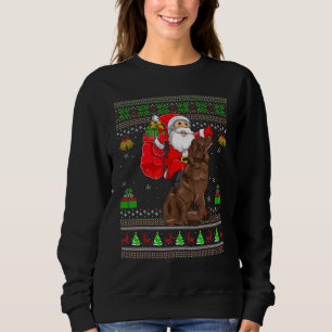 Ugly Xmas Santa Riding Newfoundland Dog Christmas Sweatshirt