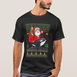 Ugly Xmas Santa Riding Orca Fish Christmas Long Sl T-Shirt