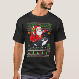 Ugly Xmas Santa Riding Orca Fish Christmas Swea T-Shirt