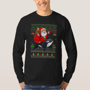 Ugly Xmas Santa Riding Orca Fish Christmas T-Shirt