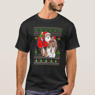 Ugly Xmas Santa Riding Shih Tzu Dog Christmas T-Shirt