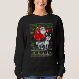 Ugly Xmas Santa Riding Siberian Husky Dog Christma Sweatshirt