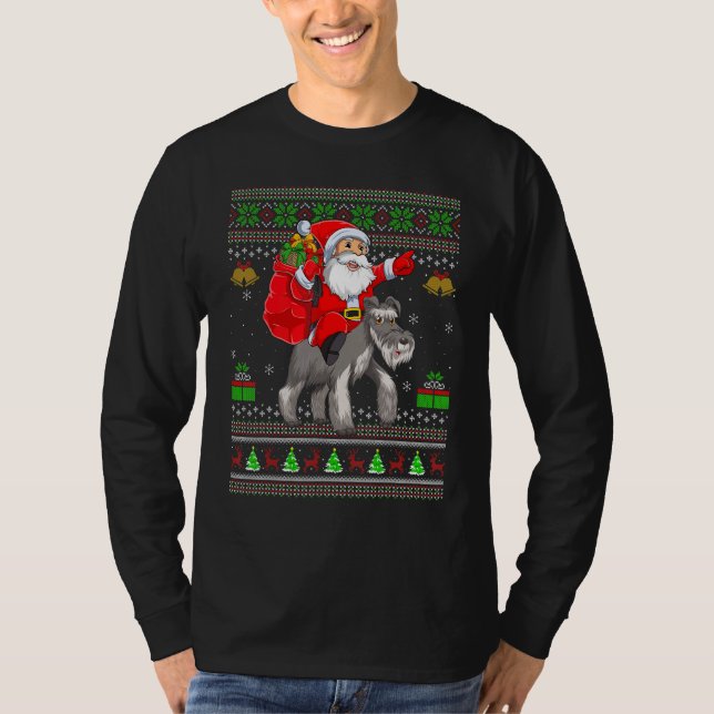 Ugly Xmas Santa Riding Wire Fox Terrier Dog Christ T-Shirt (Front)