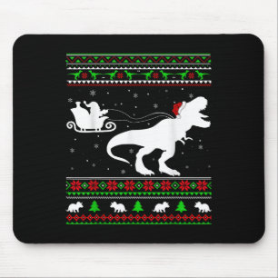 Ugly Xmas Santa Sleigh Riding Dinosaur T-rex Chris Mouse Pad